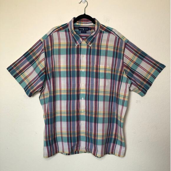 Ralph Lauren Plaid 100% Cotton Short Sleeve Button Down Shirt XXL Preppy Casual - Picture 7 of 14